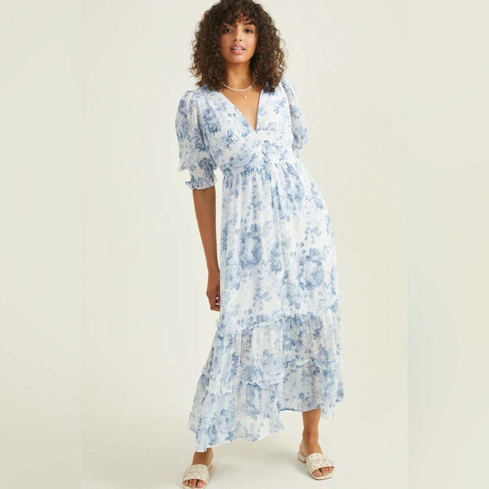 Altar'd State Blue and White Floral Midi Dress
